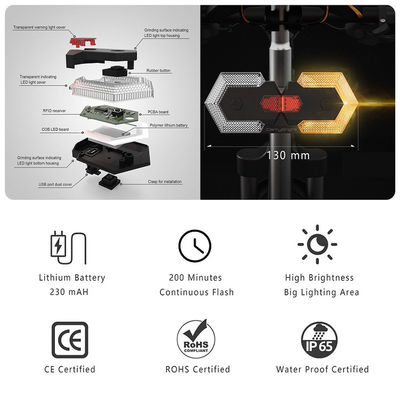 वायरलेस रिमोट कंट्रोल एलईडी दिशा संकेतक साइकिल चलाने वाले यात्रियों के लिए चेतावनी प्रकाश
